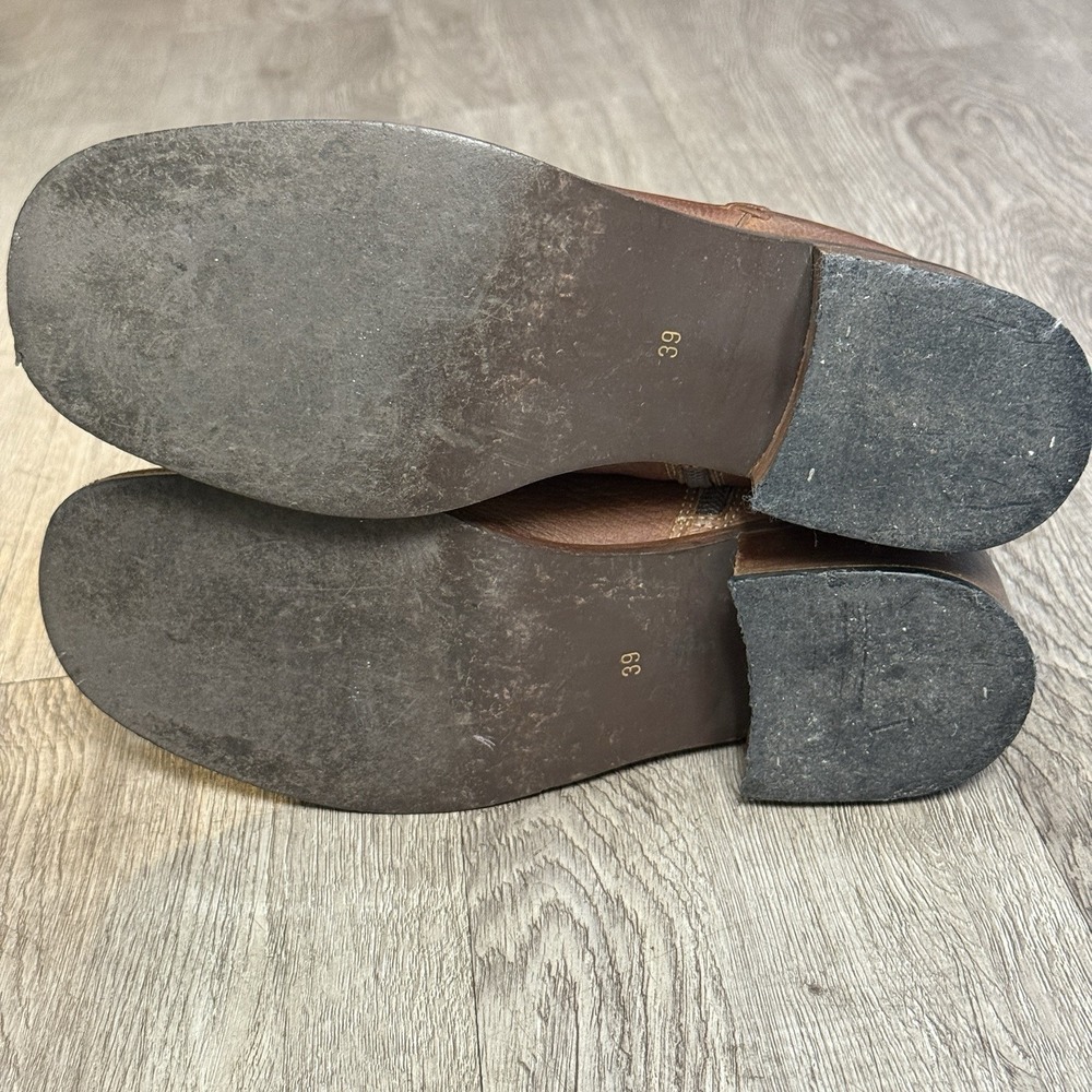 Vtg 70s Chelsea Cobbler Pebbled Brown Leather Boots Stacked Heel Zip Rustic Boho - Picture 9 of 9